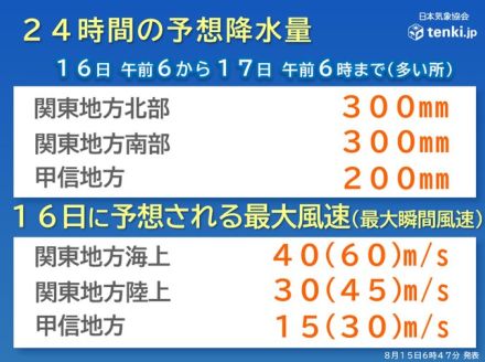 関東　明日16日は台風7号の接近で広く大雨に　沿岸部では暴風も