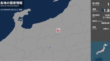 長野県で最大震度1の地震　長野県・山ノ内町