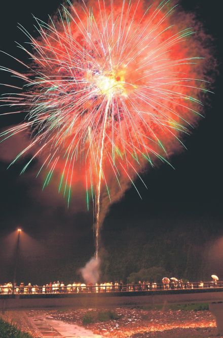 山里彩る大輪　富山県魚津市で三ケ村花火大会