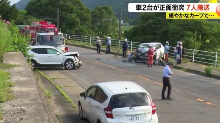 乗用車2台が正面衝突　10～70代の7人重軽傷　73歳男性の車が対向車線にはみ出したか　現場は緩やかなカーブ　