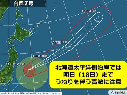 北海道　太平洋側沿岸は明日(18日)までうねり伴う高波に注意