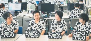 シャツ、庁舎、PC…「牛柄」で牛乳アピール　栃木県民消費拡大月間