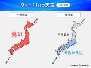 3か月予報　秋の訪れは遅く　10月まで残暑長引く　秋雨・台風シーズンに大雨注意