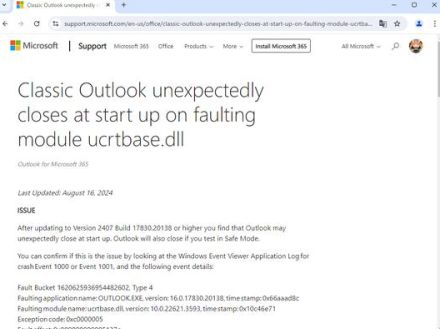 古い「Outlook」アプリが起動時にクラッシュする問題が発生中 ～Microsoftが認める