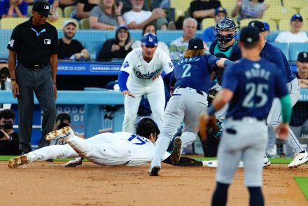 ドジャース・大谷“NINJA顔負け”だ!激レア頭から身をよじらせて帰塁　21戦ぶり第1打席で安打