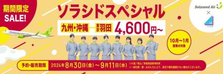 ソラシドエア、羽田～沖縄などが4600円～。10月～1月搭乗分「ソラシドスペシャル」販売