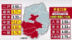 手足口病の新規患者数　１０週ぶりに減少　１医療機関あたり５．５３人　岩手県