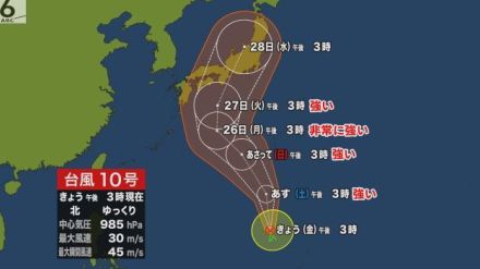 勢力は2018年の“関空台風”クラス　台風10号来週前半に本州通過か