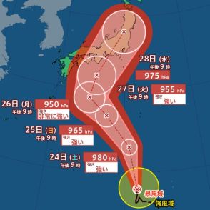 【台風最新情報】台風10号　日本の南海上で急カーブ…27日以降に西日本～東日本へ直撃か　関東・東海・近畿・中国・四国など接近の可能性