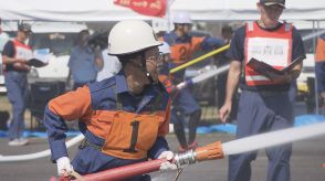 消防団員が技術競う　県消防操法大会　大分