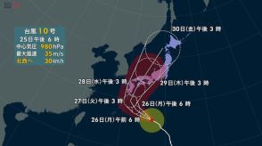 【天気】台風10号　28日には強い勢力で西日本に接近、上陸のおそれ