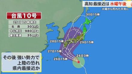 【台風10号・高知】最接近は水曜日、上陸の恐れも　火曜から荒れた天気に