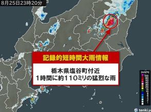 栃木県で1時間に約110ミリ「記録的短時間大雨情報」