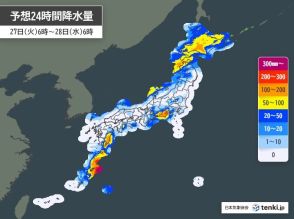 27日　雨雲発達　非常に激しい雨も　東海では線状降水帯発生のおそれ