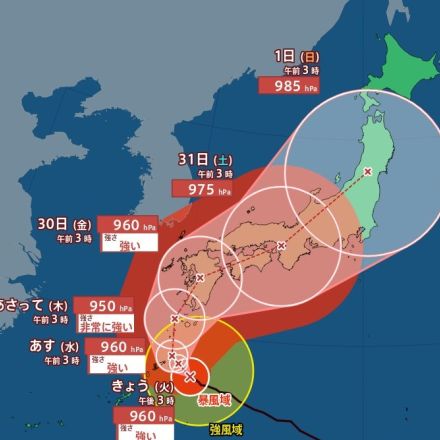 【台風最新情報】台風10号は“さらに西回りへ”九州に上陸後…横断し本州直撃か“ノロノロ”した速さで『四国・中国・近畿・東海』へ接近か【進路の最新シミュレーション】