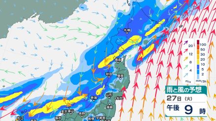 前線の影響で北日本では大雨に　27日夜遅くにかけて土砂災害や低地の浸水などに警戒を【大雨情報・今後の雨と風のシミュレーション・3時間ごと】