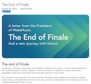 楽譜作成ソフト「Finale」開発終了　突然の発表、音楽界に激震