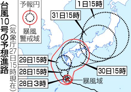 【図解】非常に強い台風10号、奄美最接近へ＝29日以降、列島縦断―暴風、大雨災害に厳重警戒・気象庁