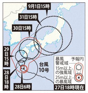 台風10号、29日から30日に九州上陸か　動き遅く、長時間大雨の恐れ