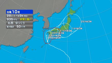 【台風情報】台風10号の今後の進路予想　進路“太平洋側”に…29日にかけて“非常に強い”勢力で九州南部に接近の見込み　風・雨・波の最新予想