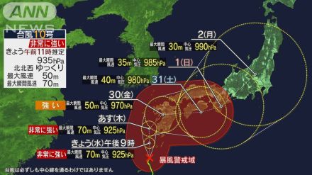 【台風最新情報】”史上最強”レベルで九州接近へ　鹿児島県に暴風・波浪の特別警報