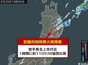 岩手県で1時間に約110ミリ「記録的短時間大雨情報」