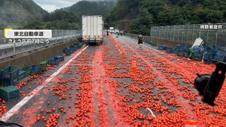 「40m～50mは散らばってた」約13トン“大量トマト”が高速道路埋め尽くし真っ赤に…東北自動車道が一次通行止め