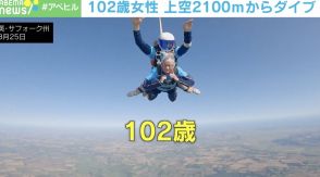 恐怖心ゼロ？ 上空2100メートルから102歳がダイブした瞬間 イギリス