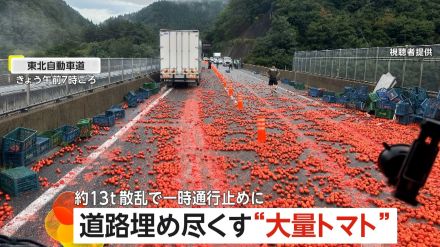 「40～50メートル散らばってた」高速道路を真っ赤に埋め尽くす“大量トマト”　約13トン散乱で東北自動車道が一時通行止めに