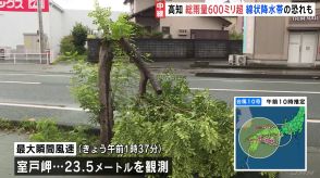 「歩道にある木が裂けるように折れている」高知県内で降り始めからの雨量が600ミリ超　あす午前中にかけて線状降水帯が 発生するおそれ【台風10号】