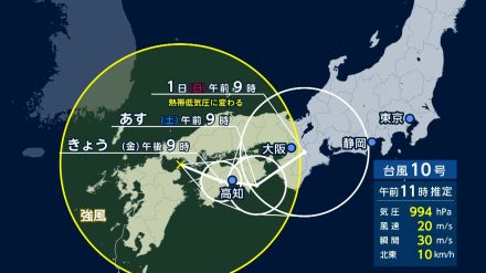 道路冠水や土砂崩れ　台風10号から離れた関東でも…九州横断後に四国、近畿に再上陸の見込み