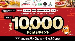 au PAY、「スシロー」「京樽」などで利用すると最大1万ポイント当たるキャンペーン