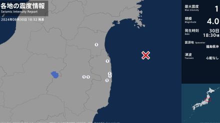 宮城県、福島県で最大震度1の地震　宮城県・角田市、福島県・田村市、南相馬市、大熊町、双葉町、浪江町