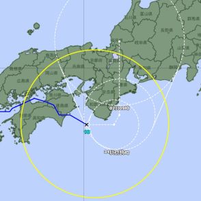 【台風　最新の進路予想】台風第10号は紀伊水道に出て和歌山に向かう模様　中心気圧は996hPa　予想円の中心は和歌山→三重→福井へ