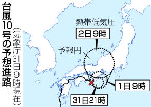 【図解】台風10号、四国横断＝近畿、東海など大雨―9月2日までに熱帯低気圧へ