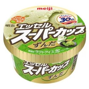 「明治 エッセル スーパーカップ ずんだ」発売、ずんだ味のアイス&つぶつぶ食感の枝豆入り、枝豆クッション当たるXキャンペーンも実施