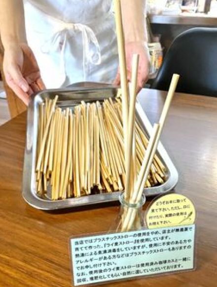 このストロー、ライ麦でできてます！　プラスチックごみ削減へ、佐賀県白石町のコーヒー店で使用