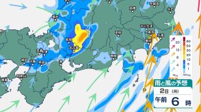 東海地方では雷を伴って“滝のような”非常に激しい雨が降る恐れ　台風から変わった熱帯低気圧の影響で大気の状態が不安定に【3日午前6時まで・1時間ごとの雨風シミュレーション】