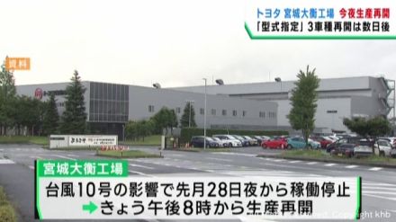 トヨタ自動車東日本の宮城大衡工場　９月２日夜から生産を再開　台風１０号で８月２８日夜からライン停止