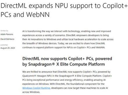 DirectMLがSnapdragon X Elite搭載PCをサポート