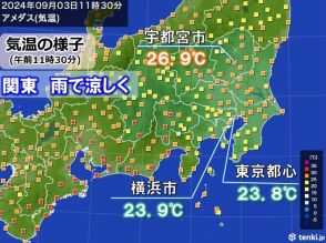 関東　曇天で気温上がらず　局地的に激しい雨　今夜は秋の気配か