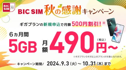 「iPhoneが1万5000円割引」など、BIC SIMの申込キャンペーン