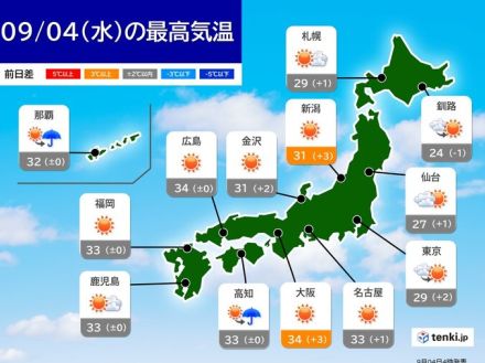 今日4日の天気　広く晴れるが急な雷雨や激しい雨に注意　東海以西は厳しい残暑