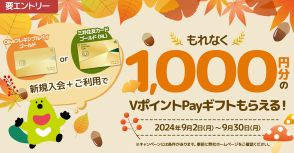 三井住友カード、対象カード新規入会と利用で1000円分のVポイントPayギフト