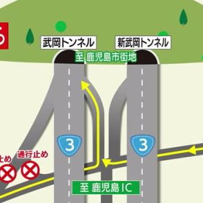 鹿児島東西道路の田上ランプ交差点　武岡トンネルへの合流方法が４日から変更　