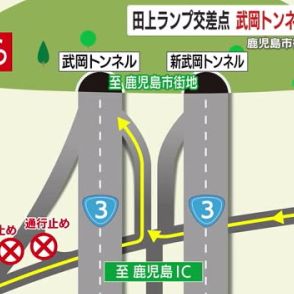 鹿児島東西道路の田上ランプ交差点　９月４日から武岡トンネルへの合流方法が変更