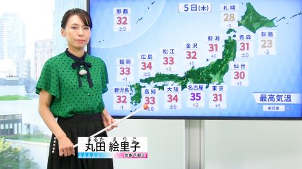 【動画】5日の天気 - 東海から西  猛暑日の所も　あすにかけて猛暑日エリア拡大（5日7時更新）