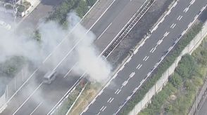 立ち上る白煙　すぐそばを走り抜ける車　東名高速の中央分離帯で火事　枯れ草などが焼ける　けが人はなし　名古屋