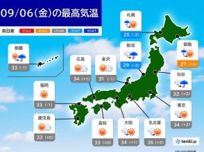 6日　関東から九州は広く日差し　再び厳しい残暑に　名古屋など猛暑日も