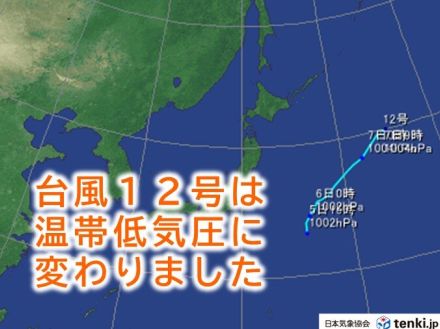 台風12号「リーピ」　温帯低気圧に変わりました